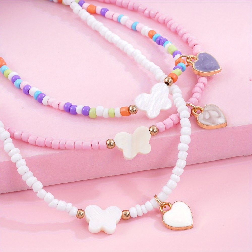 3pcs Qpeach Butterfly & Heart Pendant Box Chain Set